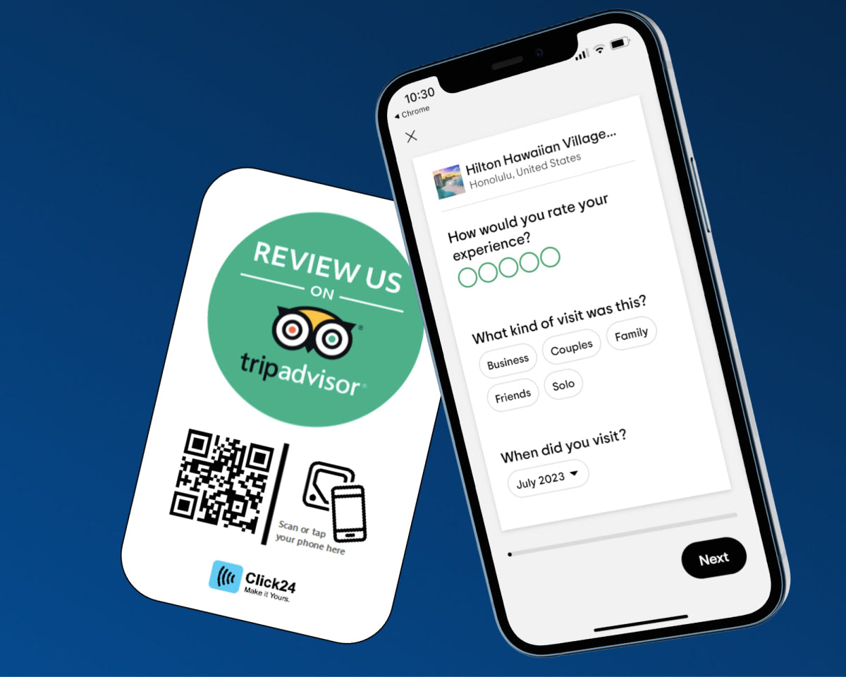 NFC Review Card for TripAdvisor - Tap to collect reviews - Click24™